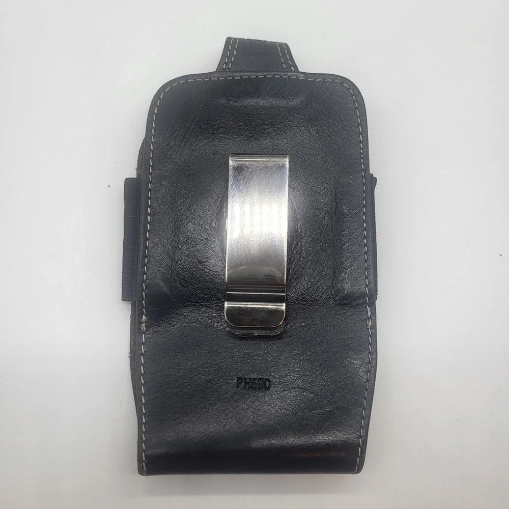 Western Black Leather Phone Holster With Basketweave Pattern And Swivel Clip - Picture 3 of 14